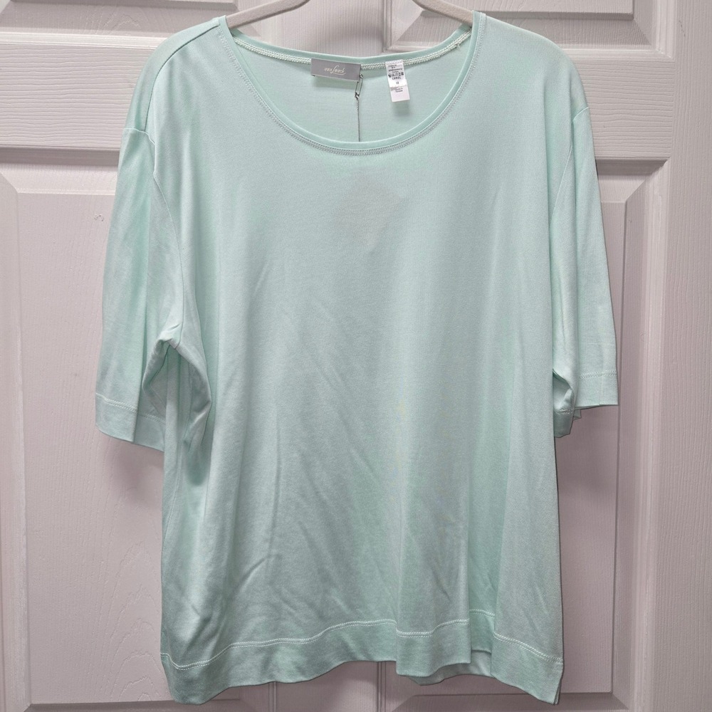Van Laack Carol Silk Cotton Blend Knit Top Mint Green Short Sleeve Size 48 NWT
